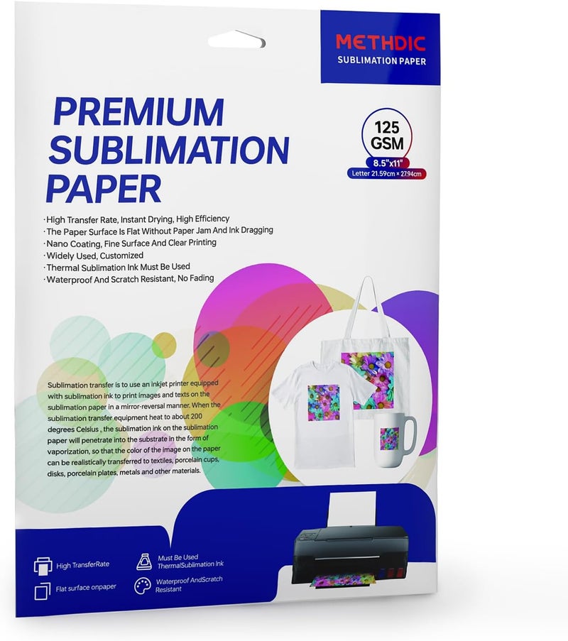 Methdic Sublimation Paper 8.5x11 Inch 30 Sheets Sublimation Blanks Transfer Paper For Inkjet Printer ，125 gsm - Image 1